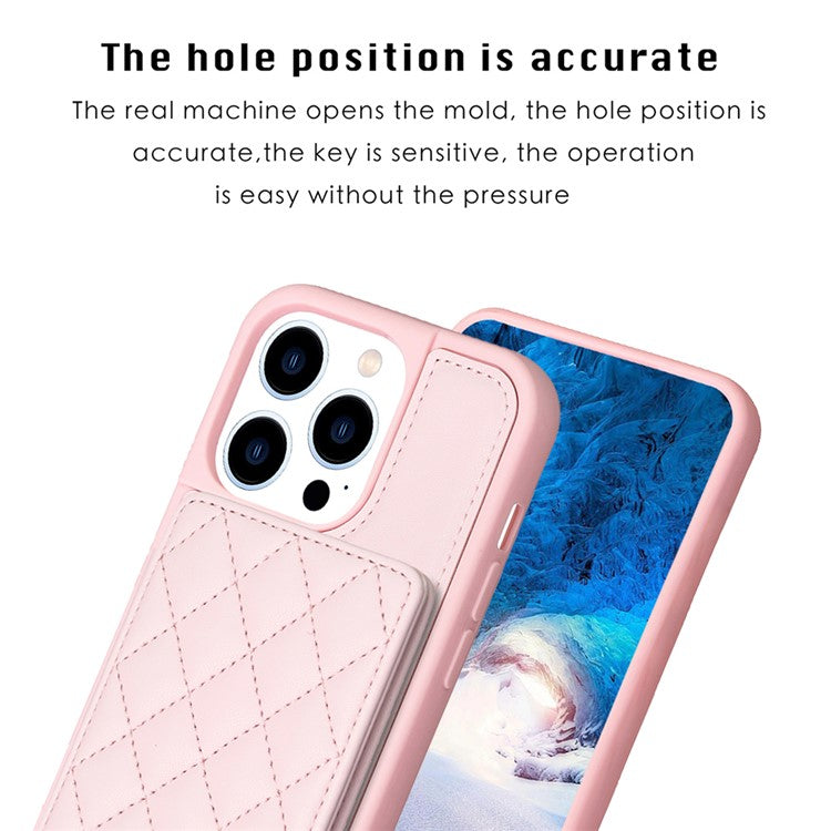 BF25 Leather Coated TPU Cover for iPhone 14 Pro , Card Slots Fall Proof Phone Case with Kickstand - Pink