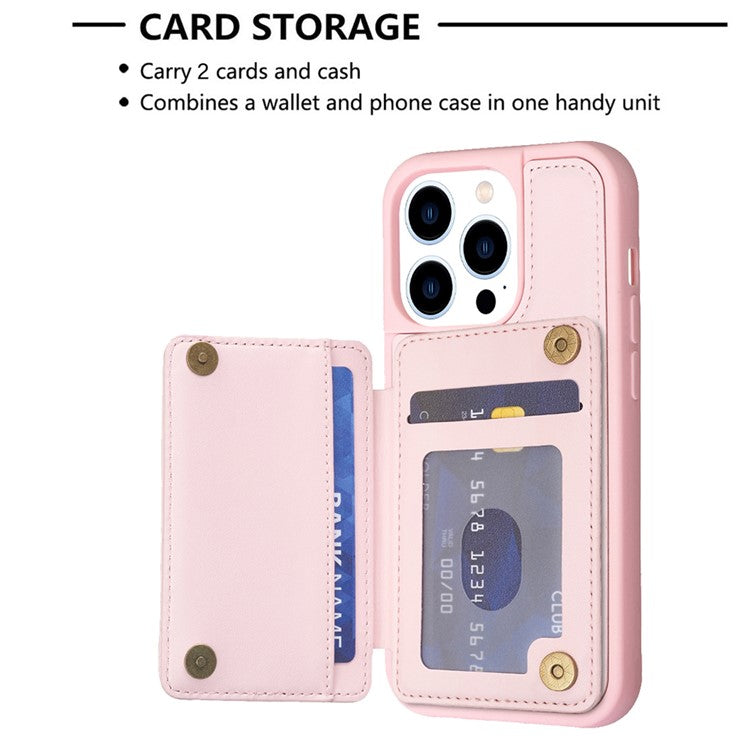 BF25 Leather Coated TPU Cover for iPhone 14 Pro , Card Slots Fall Proof Phone Case with Kickstand - Pink