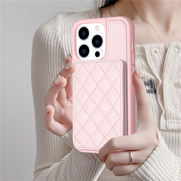 BF25 Leather Coated TPU Cover for iPhone 14 Pro , Card Slots Fall Proof Phone Case with Kickstand - Pink