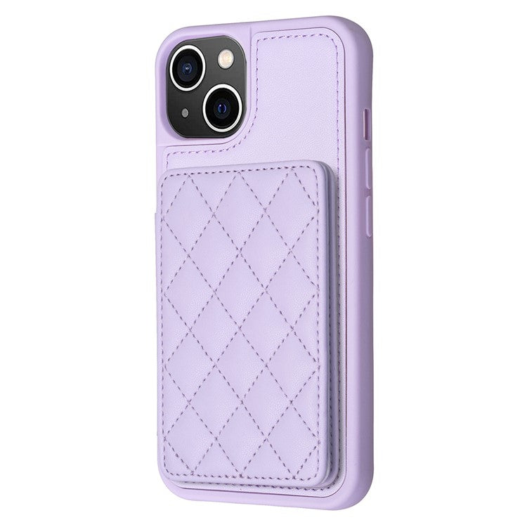 BF25 For iPhone 14 Plus Card Slots Kickstand Phone Case Collision Resistant Leather Coated TPU Cover - Purple