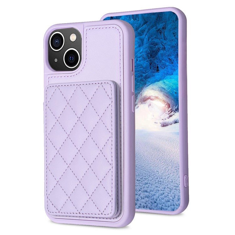BF25 For iPhone 14 Plus Card Slots Kickstand Phone Case Collision Resistant Leather Coated TPU Cover - Purple