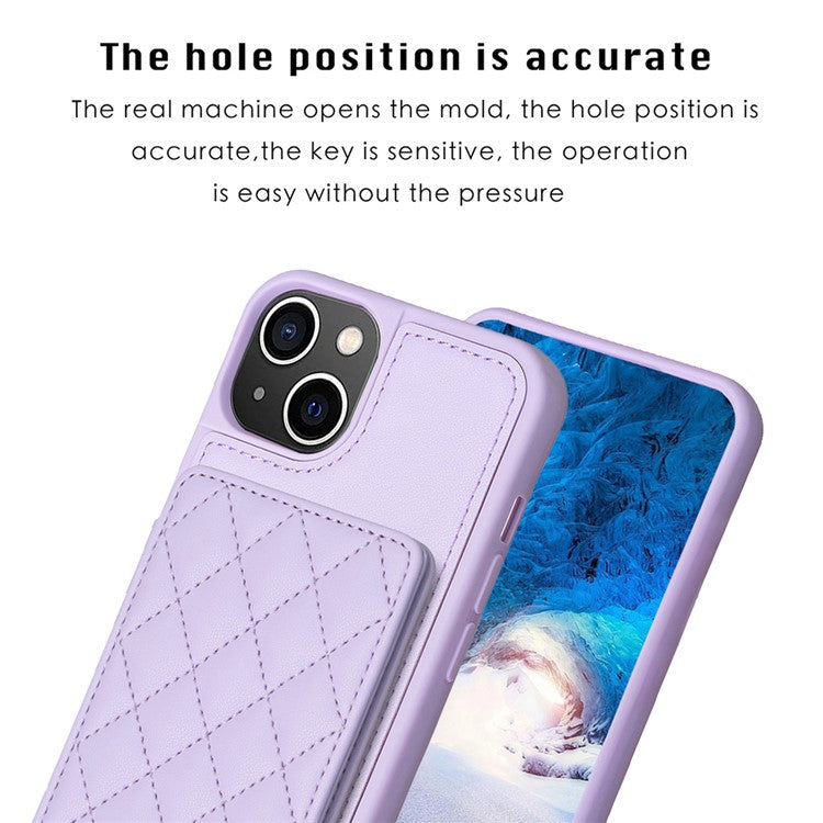 BF25 For iPhone 14 Plus Card Slots Kickstand Phone Case Collision Resistant Leather Coated TPU Cover - Purple