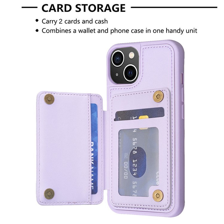 BF25 For iPhone 14 Plus Card Slots Kickstand Phone Case Collision Resistant Leather Coated TPU Cover - Purple