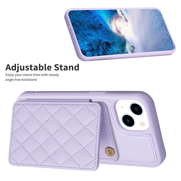 BF25 For iPhone 14 Plus Card Slots Kickstand Phone Case Collision Resistant Leather Coated TPU Cover - Purple