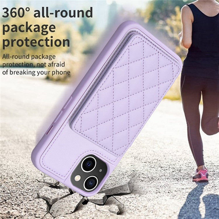 BF25 For iPhone 14 Plus Card Slots Kickstand Phone Case Collision Resistant Leather Coated TPU Cover - Purple