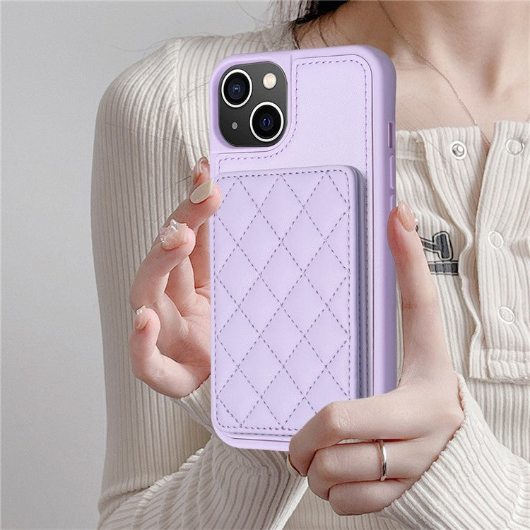 BF25 For iPhone 14 Plus Card Slots Kickstand Phone Case Collision Resistant Leather Coated TPU Cover - Purple