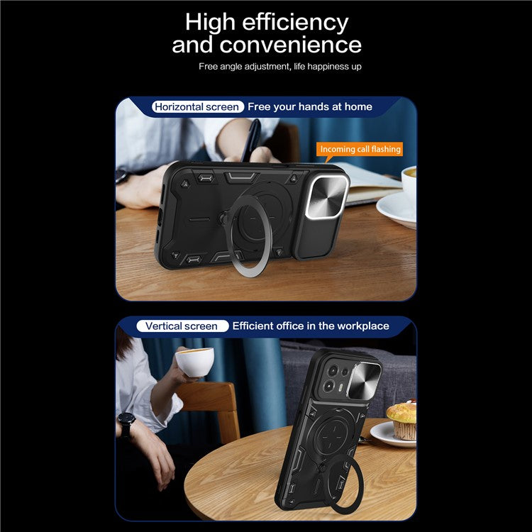 Back Cover for Motorola Edge 20 Lite Slide Camera Lid PC+TPU Phone Case with Ring Kickstand - Black