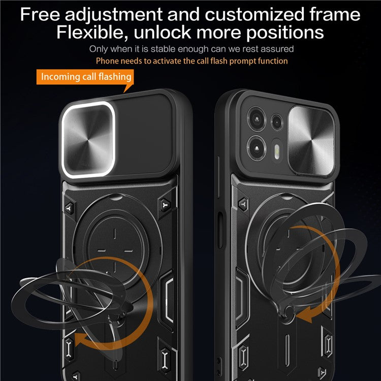 Back Cover for Motorola Edge 20 Lite Slide Camera Lid PC+TPU Phone Case with Ring Kickstand - Blue