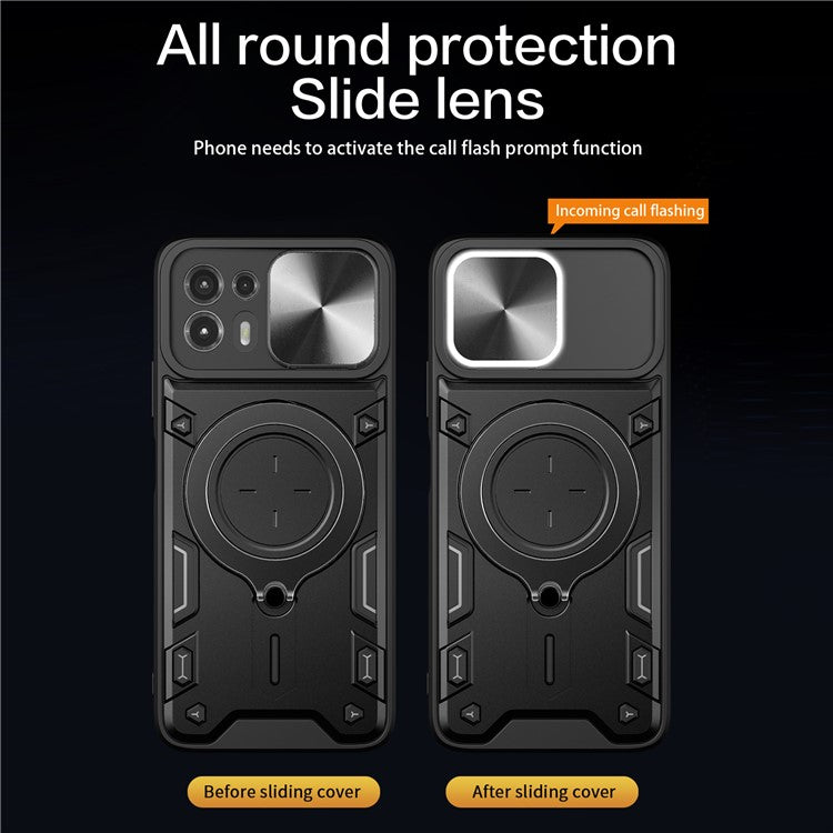 Back Cover for Motorola Edge 20 Lite Slide Camera Lid PC+TPU Phone Case with Ring Kickstand - Red
