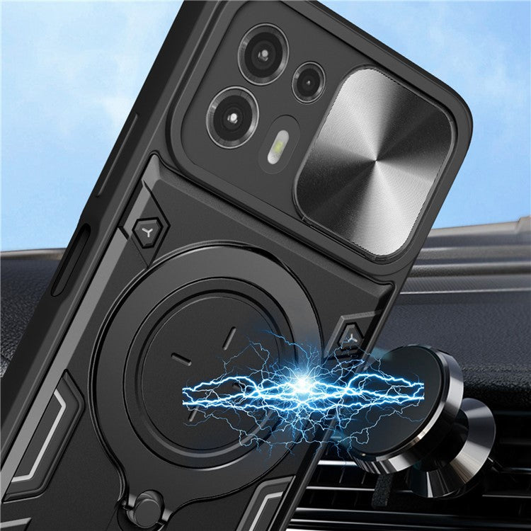 Back Cover for Motorola Edge 20 Lite Slide Camera Lid PC+TPU Phone Case with Ring Kickstand - Red