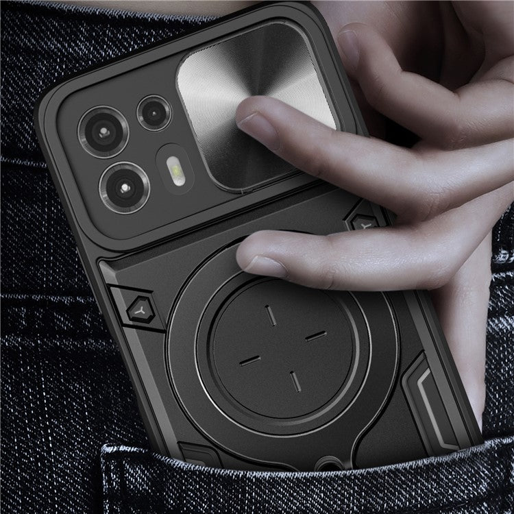 Back Cover for Motorola Edge 20 Lite Slide Camera Lid PC+TPU Phone Case with Ring Kickstand - Red