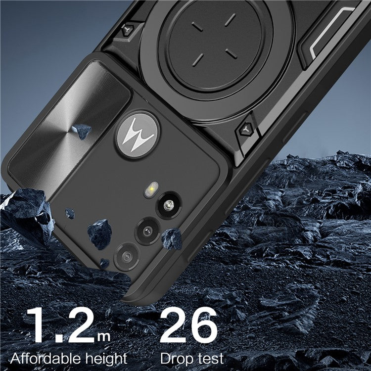 Anti-scratch Cover for Motorola Moto E20 / E30 / E40 Slide Camera Lid PC+TPU Phone Case with Ring Kickstand - Blue