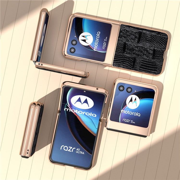 For Motorola Razr 40 Ultra 5G Mahjong Texture Genuine Cow Leather+PC Phone Case Nano Electroplating Phone Cover - Black
