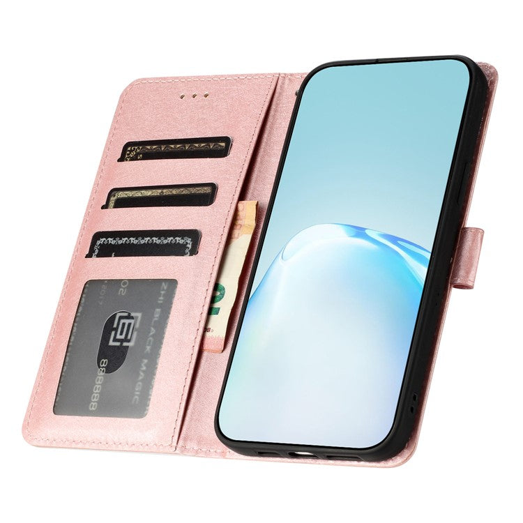 Silk Texture Flip Phone Case For Motorola Moto G52 4G / G82 5G , Wallet PU Leather Stand Cover with Hand Strap - Rose Gold
