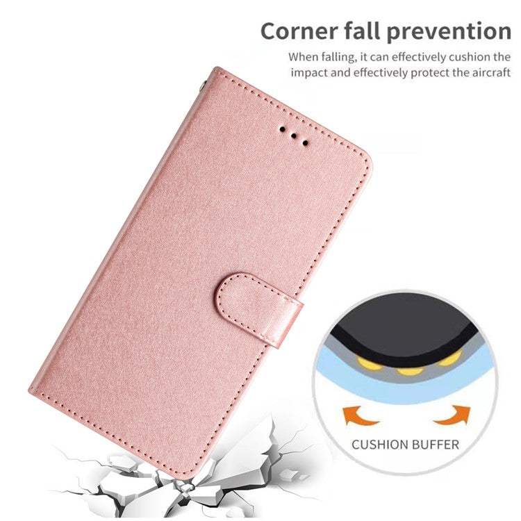 Silk Texture Flip Phone Case For Motorola Moto G52 4G / G82 5G , Wallet PU Leather Stand Cover with Hand Strap - Rose Gold
