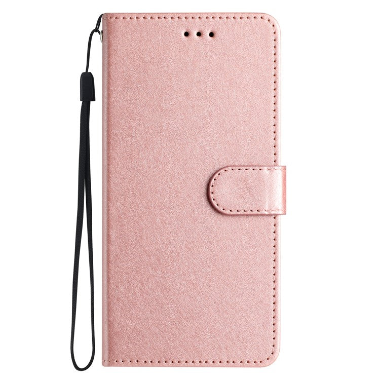 Silk Texture Flip Phone Case For Motorola Moto G52 4G / G82 5G , Wallet PU Leather Stand Cover with Hand Strap - Rose Gold