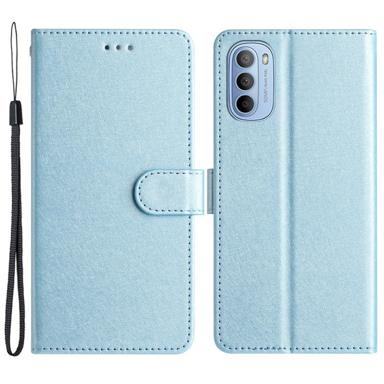 Silk Texture Flip Phone Case For Motorola Moto G52 4G / G82 5G , Wallet PU Leather Stand Cover with Hand Strap - Sky Blue
