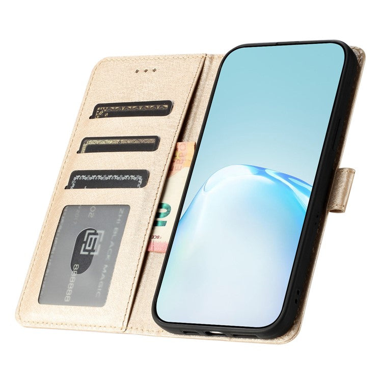 Silk Texture Flip Phone Case For Motorola Moto G52 4G / G82 5G , Wallet PU Leather Stand Cover with Hand Strap - Gold