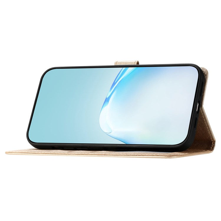 Silk Texture Flip Phone Case For Motorola Moto G52 4G / G82 5G , Wallet PU Leather Stand Cover with Hand Strap - Gold