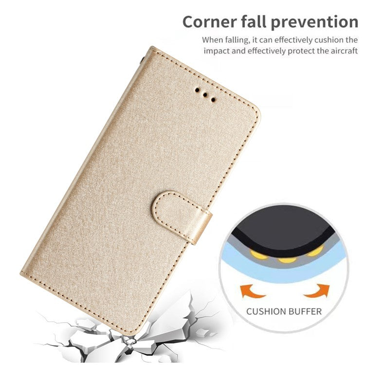 Silk Texture Flip Phone Case For Motorola Moto G52 4G / G82 5G , Wallet PU Leather Stand Cover with Hand Strap - Gold