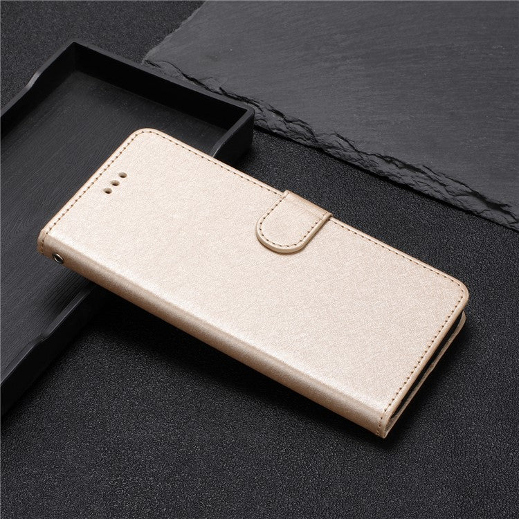 Silk Texture Flip Phone Case For Motorola Moto G52 4G / G82 5G , Wallet PU Leather Stand Cover with Hand Strap - Gold