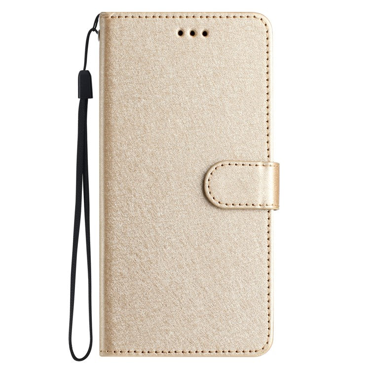 Silk Texture Flip Phone Case For Motorola Moto G52 4G / G82 5G , Wallet PU Leather Stand Cover with Hand Strap - Gold