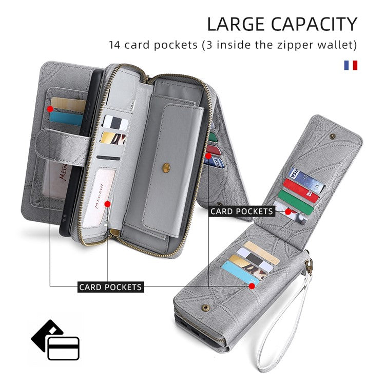 MEGSHI 004 Series For Samsung Galaxy A14 4G / 5G Zipper Wallet Case Detachable PU Leather Stand Phone Cover - Grey
