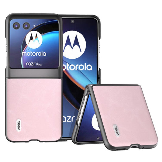 ABEEL Bump Proof Phone Case for Motorola Razr 40 Ultra 5G , PU Leather Coated PC Cowhide Texture Cover - Pink