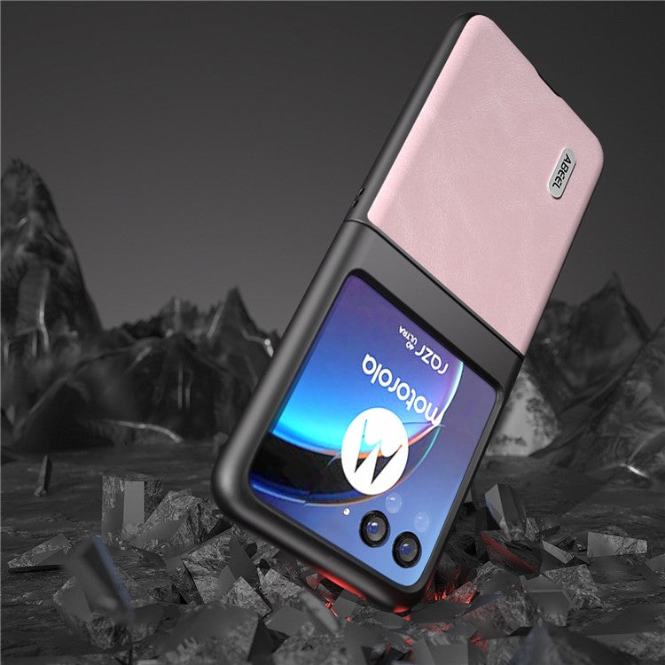 ABEEL Bump Proof Phone Case for Motorola Razr 40 Ultra 5G , PU Leather Coated PC Cowhide Texture Cover - Pink