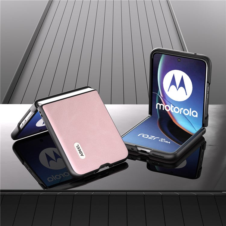 ABEEL Bump Proof Phone Case for Motorola Razr 40 Ultra 5G , PU Leather Coated PC Cowhide Texture Cover - Pink