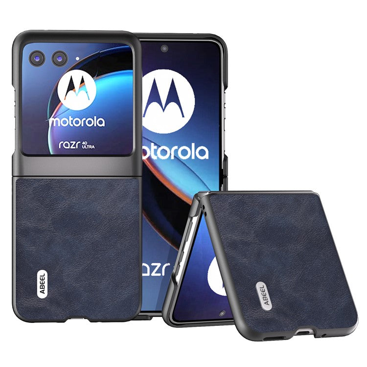 ABEEL Bump Proof Phone Case for Motorola Razr 40 Ultra 5G , PU Leather Coated PC Cowhide Texture Cover - Blue