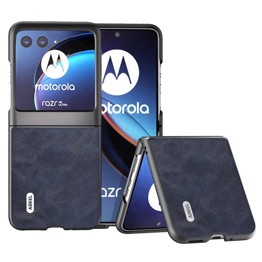 ABEEL Bump Proof Phone Case for Motorola Razr 40 Ultra 5G , PU Leather Coated PC Cowhide Texture Cover - Blue