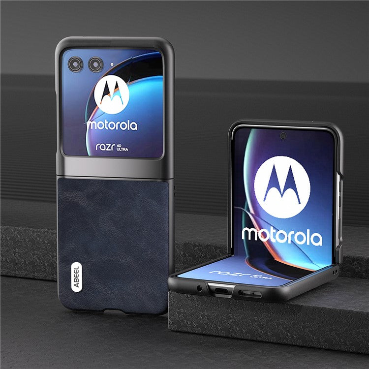 ABEEL Bump Proof Phone Case for Motorola Razr 40 Ultra 5G , PU Leather Coated PC Cowhide Texture Cover - Blue