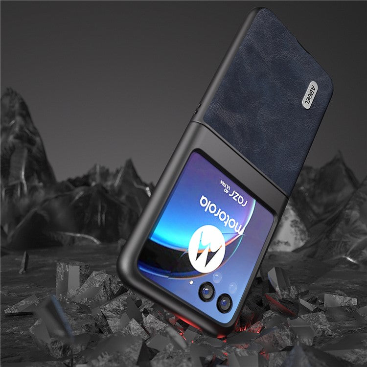 ABEEL Bump Proof Phone Case for Motorola Razr 40 Ultra 5G , PU Leather Coated PC Cowhide Texture Cover - Blue