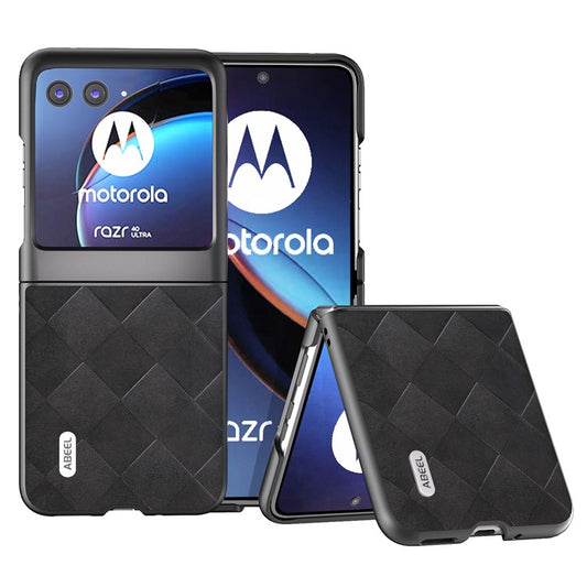 ABEEL For Motorola Razr 40 Ultra 5G PU Leather + PC Protective Case Grid Texture Phone Cover - Black