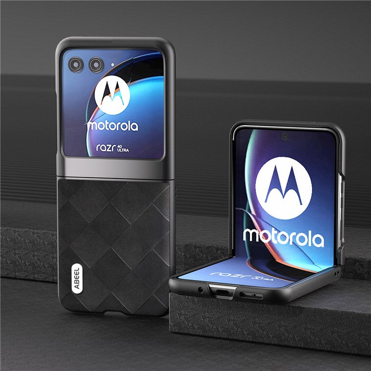 ABEEL For Motorola Razr 40 Ultra 5G PU Leather + PC Protective Case Grid Texture Phone Cover - Black