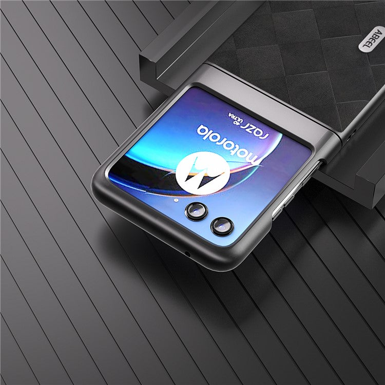 ABEEL For Motorola Razr 40 Ultra 5G PU Leather + PC Protective Case Grid Texture Phone Cover - Black