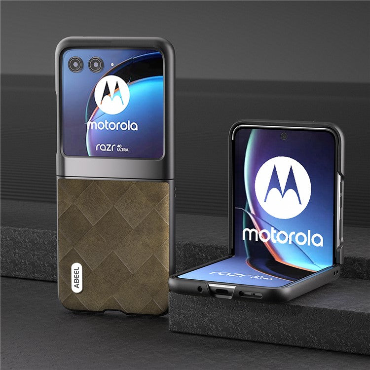 ABEEL For Motorola Razr 40 Ultra 5G PU Leather + PC Protective Case Grid Texture Phone Cover - Green