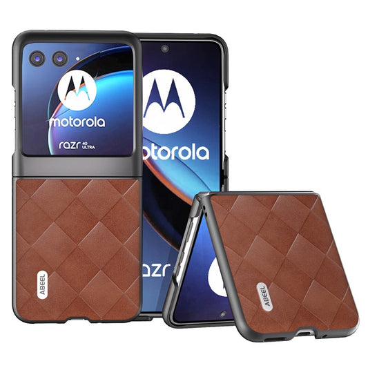 ABEEL For Motorola Razr 40 Ultra 5G PU Leather + PC Protective Case Grid Texture Phone Cover - Brown