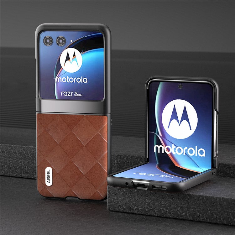 ABEEL For Motorola Razr 40 Ultra 5G PU Leather + PC Protective Case Grid Texture Phone Cover - Brown