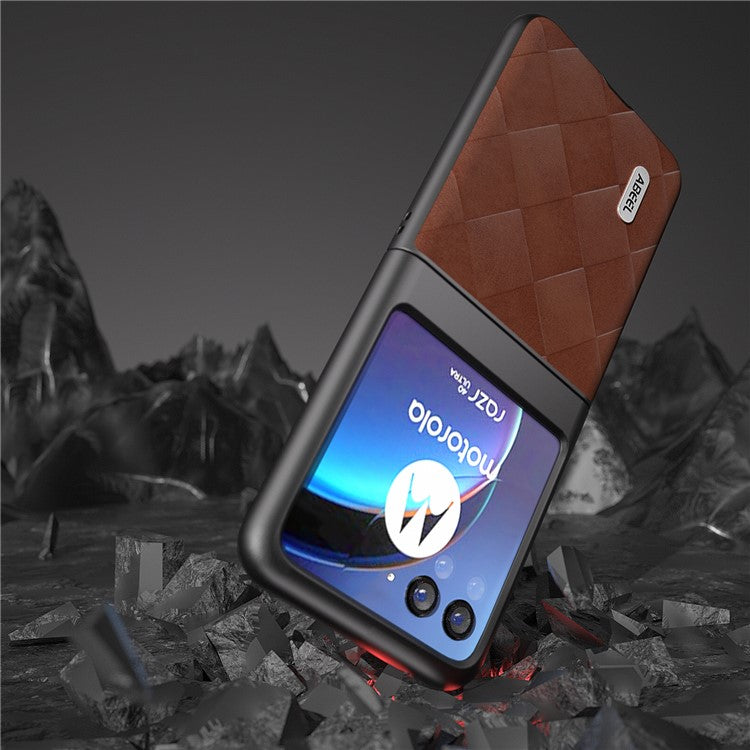 ABEEL For Motorola Razr 40 Ultra 5G PU Leather + PC Protective Case Grid Texture Phone Cover - Brown