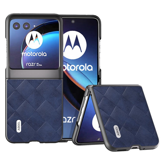 ABEEL For Motorola Razr 40 Ultra 5G PU Leather + PC Protective Case Grid Texture Phone Cover - Blue