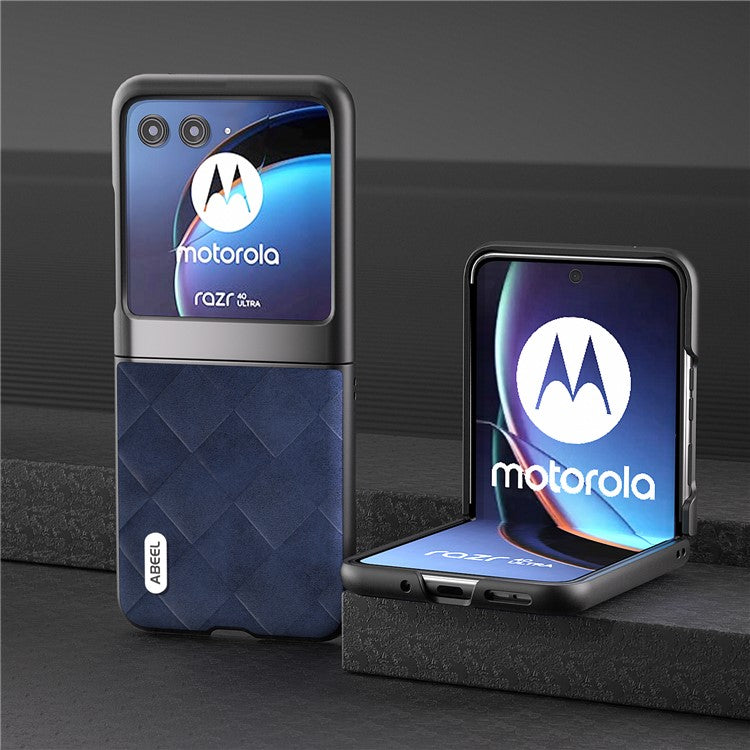 ABEEL For Motorola Razr 40 Ultra 5G PU Leather + PC Protective Case Grid Texture Phone Cover - Blue