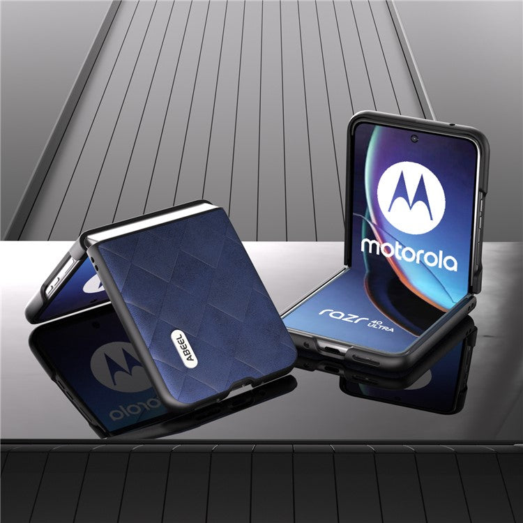 ABEEL For Motorola Razr 40 Ultra 5G PU Leather + PC Protective Case Grid Texture Phone Cover - Blue