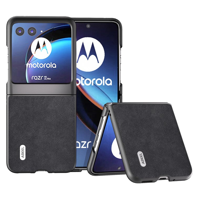 ABEEL For Motorola Razr 40 Ultra 5G Textured Phone Case Shockproof PU Leather Coated PC Back Cover - Black