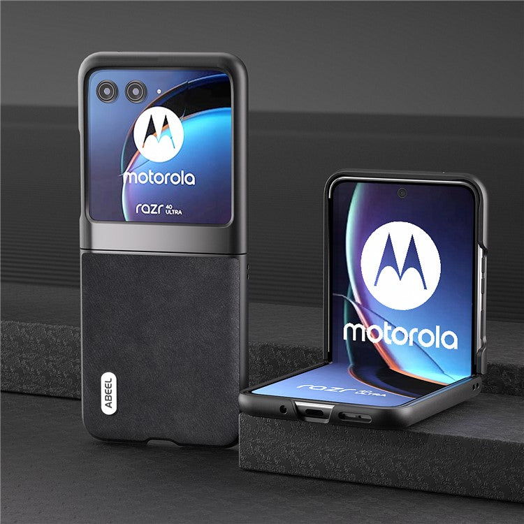 ABEEL For Motorola Razr 40 Ultra 5G Textured Phone Case Shockproof PU Leather Coated PC Back Cover - Black