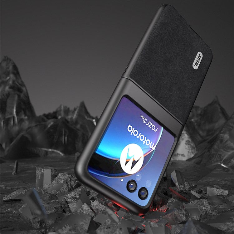 ABEEL For Motorola Razr 40 Ultra 5G Textured Phone Case Shockproof PU Leather Coated PC Back Cover - Black