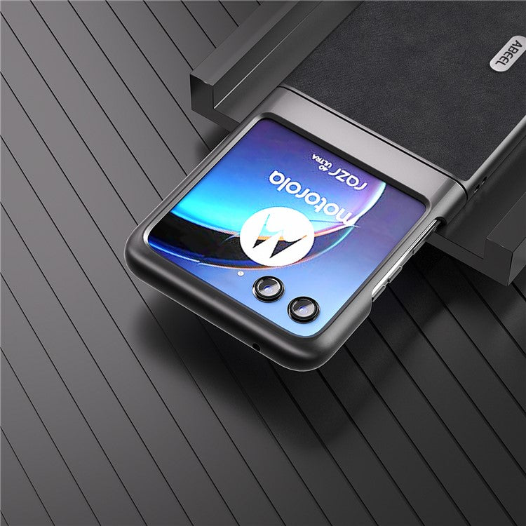 ABEEL For Motorola Razr 40 Ultra 5G Textured Phone Case Shockproof PU Leather Coated PC Back Cover - Black