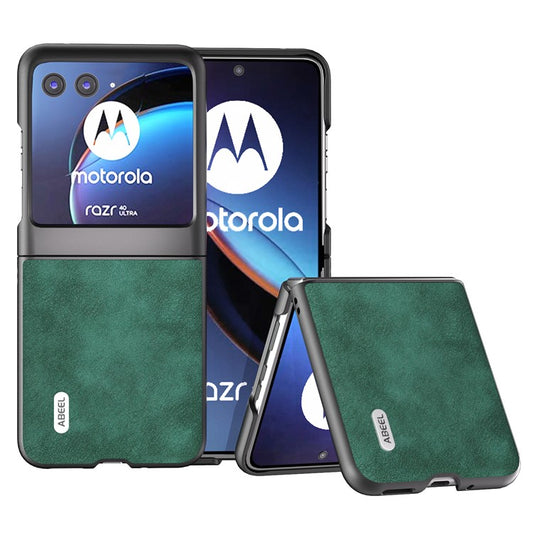 ABEEL For Motorola Razr 40 Ultra 5G Textured Phone Case Shockproof PU Leather Coated PC Back Cover - Green