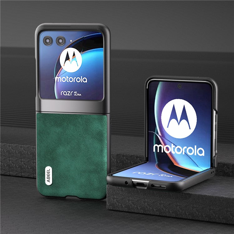 ABEEL For Motorola Razr 40 Ultra 5G Textured Phone Case Shockproof PU Leather Coated PC Back Cover - Green
